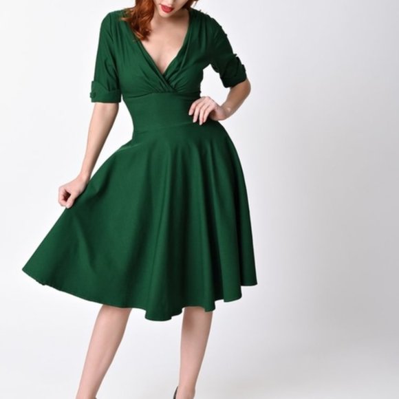 emerald green retro dress
